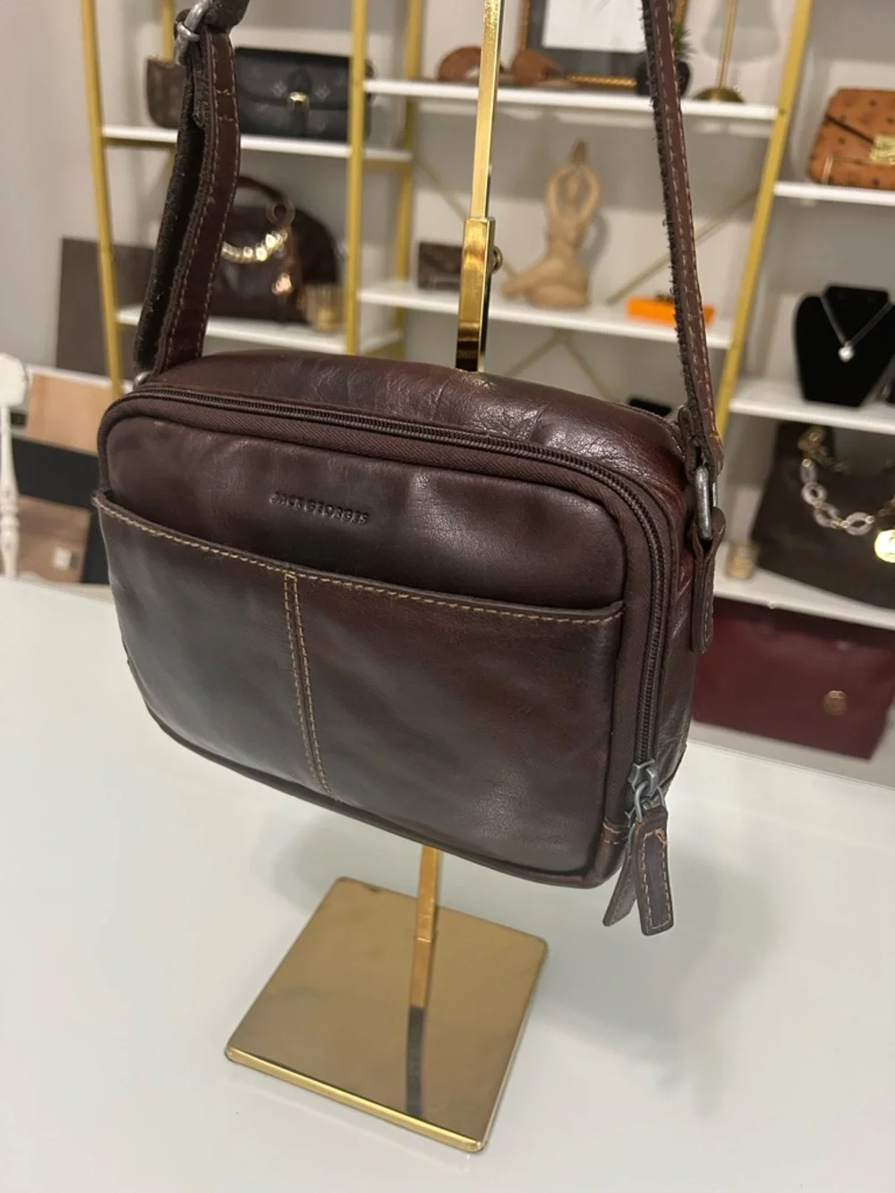 Jack Georges Dark Brown Leather Crossbody Bag - Picture 4 of 10